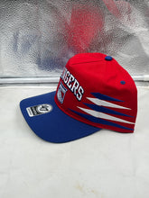 Load image into Gallery viewer, Front view of the New York Rangers NHL &#39;47 Brand Red Diamond Hitch Adjustable Snapback Hat showcasing its vibrant red color and diamond logo.
