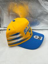 Load image into Gallery viewer, Side view of the St Louis Blues NHL &#39;47 Brand Gold Diamond Hitch Adjustable Snapback Hat highlighting its adjustable strap.
