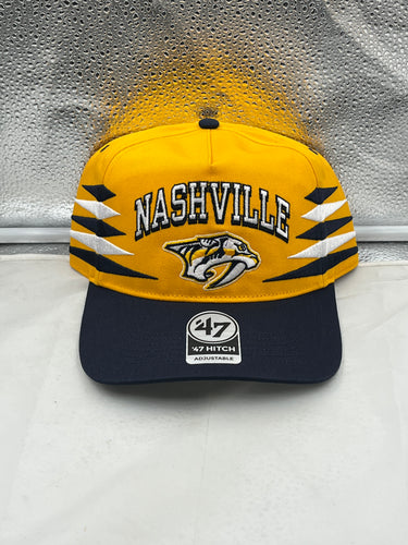 Nashville Predators NHL '47 Brand Yellow Diamond Hitch Adjustable Snapback Hat featuring team's logo and adjustable design.