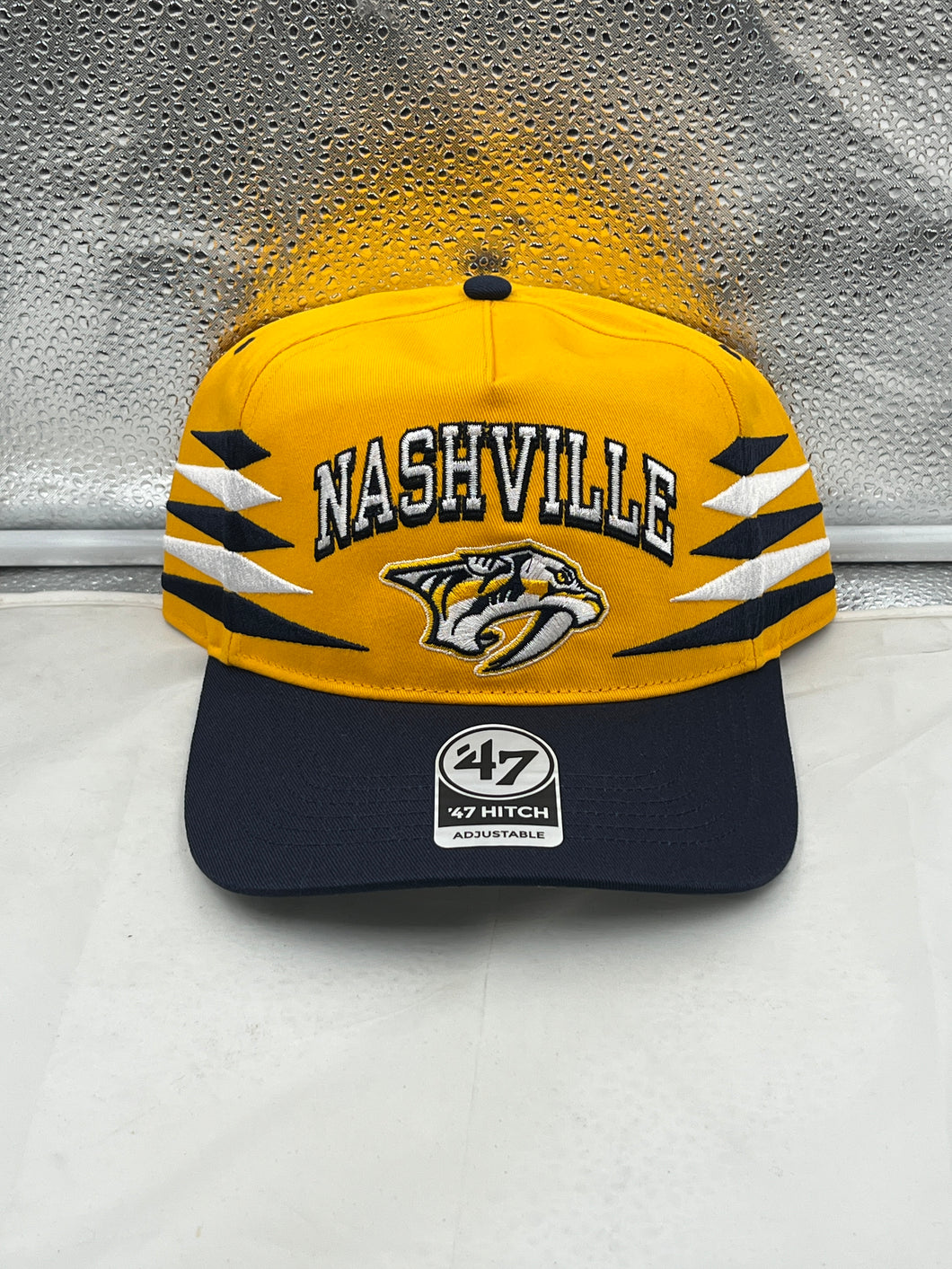 Nashville Predators NHL '47 Brand Yellow Diamond Hitch Adjustable Snapback Hat featuring team's logo and adjustable design.
