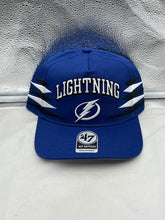 Load image into Gallery viewer, Tampa Bay Lightning NHL &#39;47 Brand Blue Diamond Hitch Adjustable Snapback Hat displayed prominently, showcasing the unique design and vibrant blue color ideal for fans.

