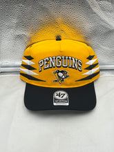 Load image into Gallery viewer, Pittsburgh Penguins NHL &#39;47 Brand Yellow Diamond Hitch Adjustable Snapback Hat displayed on a white background, featuring the iconic team logo and vibrant yellow color, perfect for Penguins fans.
