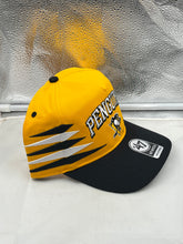 Load image into Gallery viewer, Pittsburgh Penguins NHL &#39;47 Brand Yellow Diamond Hitch Adjustable Snapback Hat lying flat to showcase its vibrant yellow color.

