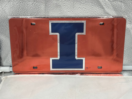 Illinois Fighting Illini NCAA Orange Acrylic Laser Cut License Plate from WinCraft, showcasing vibrant team colors and a detailed design ideal for fans.