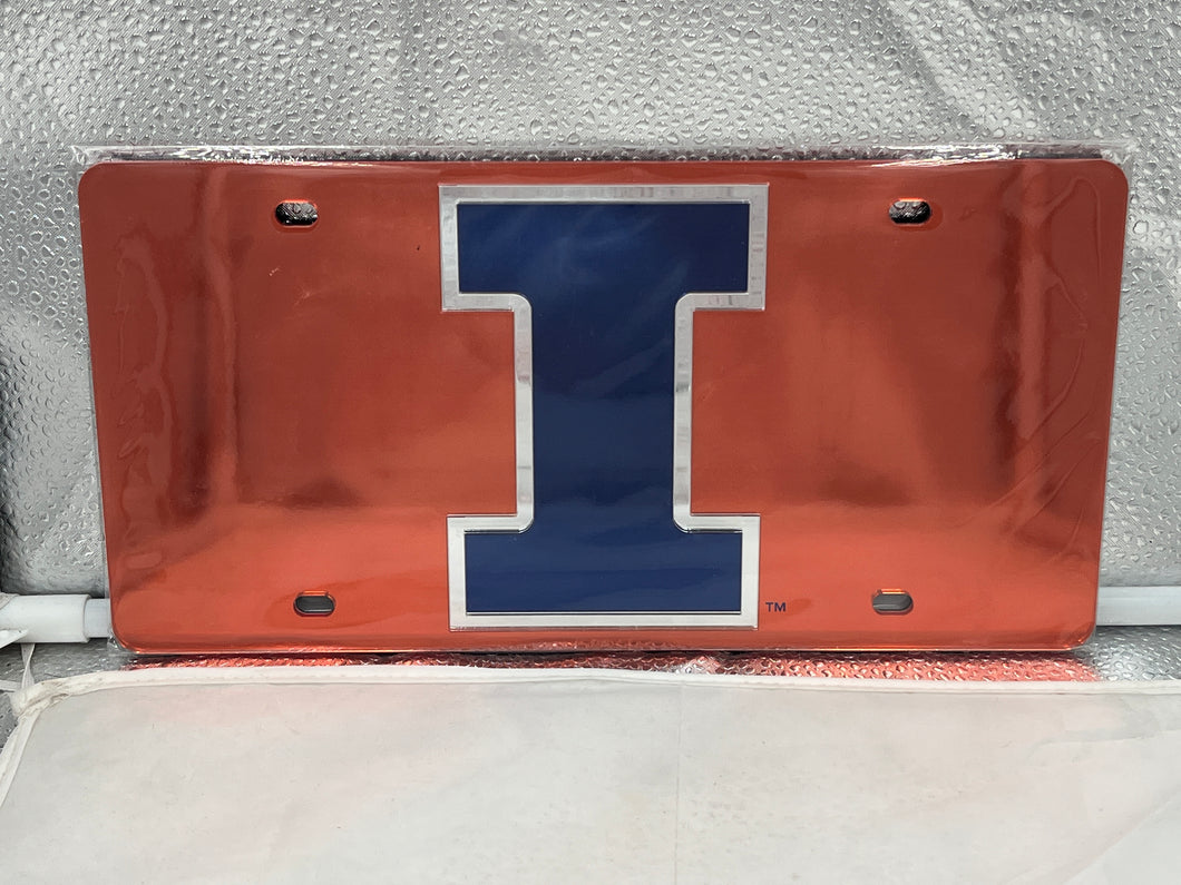 Illinois Fighting Illini NCAA Orange Acrylic Laser Cut License Plate from WinCraft, showcasing vibrant team colors and a detailed design ideal for fans.