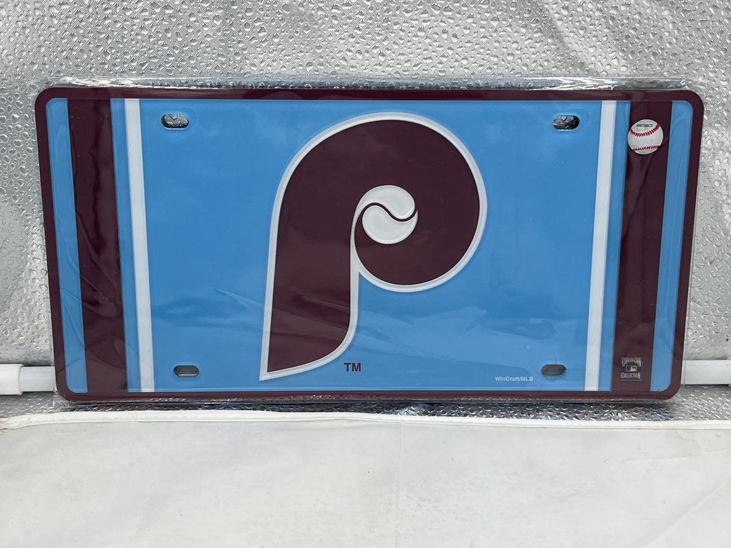Philadelphia Phillies MLB Throwback Acrylic Lasercut License Plate by WinCraft showcasing the team's logo and retro design.