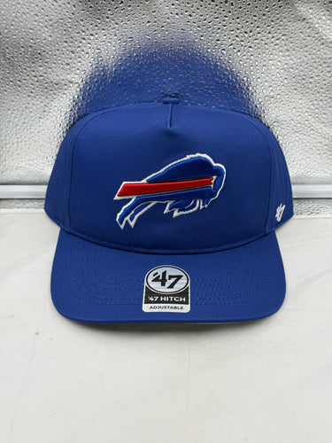 Buffalo Bills NFL '47 Brand Blue Hitch Snapback Adjustable Hat showcasing the bold blue color and iconic Buffalo Bills logo, ideal for fans supporting their team.