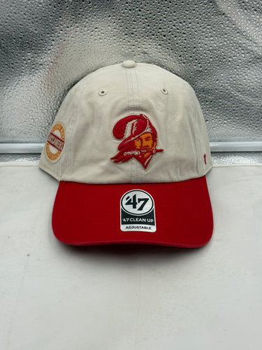 Tampa Bay Buccaneers NFL '47 Brand Throwback Natural TT Clean Up Adjustable Hat in a stylish design, perfect for fans of the Tampa Bay Buccaneers hat.
