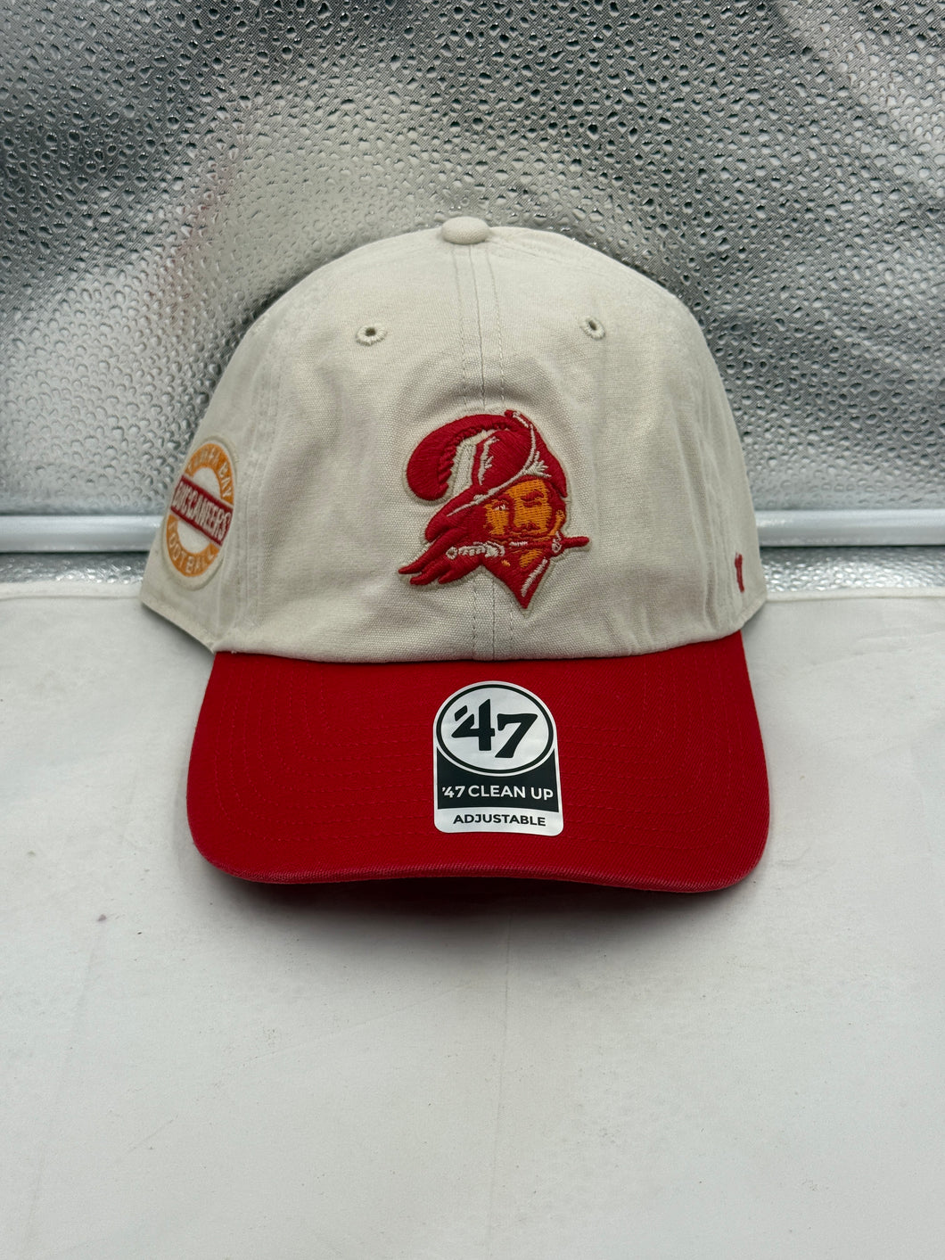 Tampa Bay Buccaneers NFL '47 Brand Throwback Natural TT Clean Up Adjustable Hat in a stylish design, perfect for fans of the Tampa Bay Buccaneers hat.