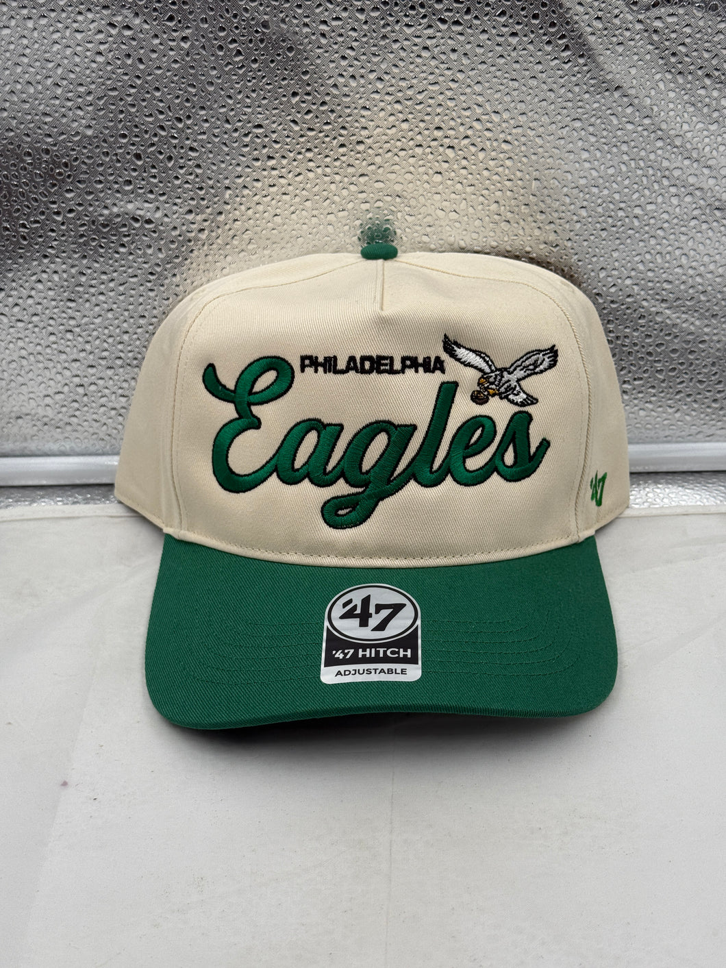 Philadelphia Eagles NFL '47 Throwback Natural TT Hitch Snapback Adjustable Hat showcasing the team's throwback design and high-quality fabric, perfect for fans.