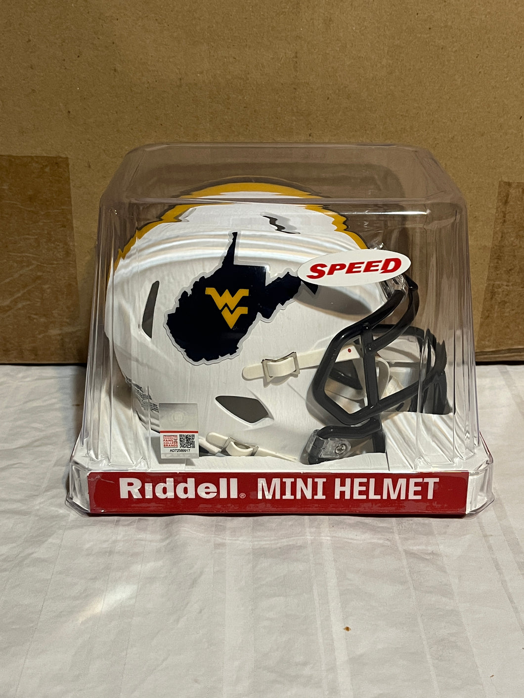 West Virginia Mountaineers NCAA Riddell Speed White Alternate Mini Helmet - Casey's Sports Store