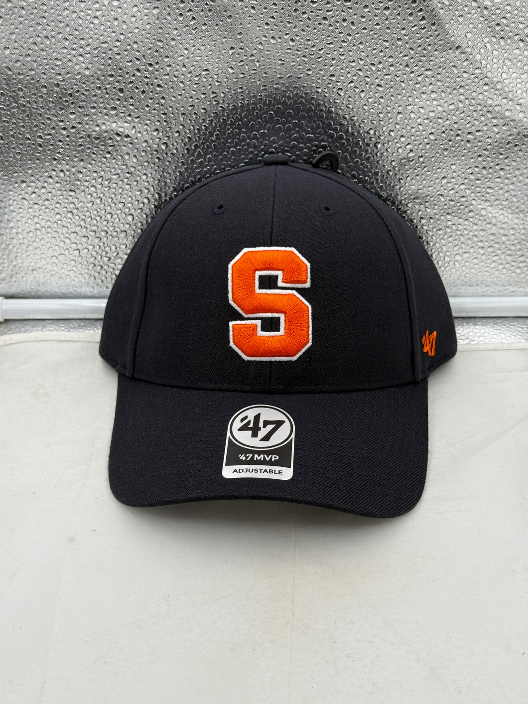 Syracuse Orange NCAA '47 Brand Navy Blue MVP Adjustable Hat displayed with a bright background, featuring the Syracuse Orange logo and adjustable strap. Perfect Syracuse Orange hat for fans.