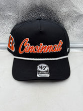 Load image into Gallery viewer, Cincinnati Bengals NFL &#39;47 Brand Black Script Rope Hitch Snapback Adjustable Hat, perfect for fans of the Cincinnati Bengals hat.

