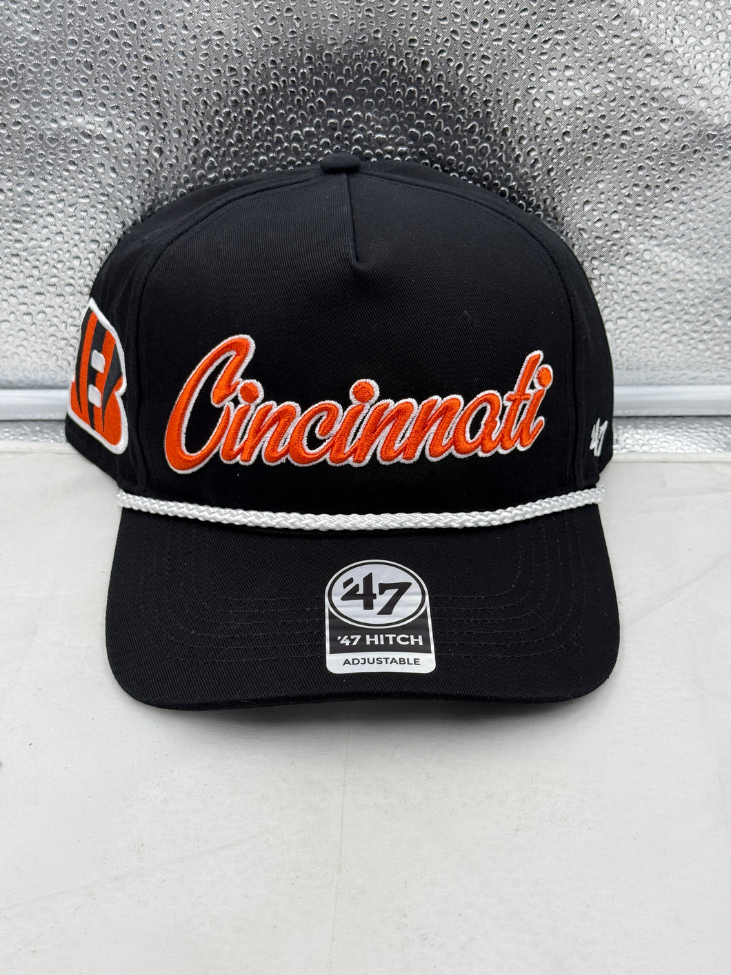 Cincinnati Bengals NFL '47 Brand Black Script Rope Hitch Snapback Adjustable Hat, perfect for fans of the Cincinnati Bengals hat.