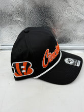 Load image into Gallery viewer, Back view of the Cincinnati Bengals NFL &#39;47 Brand Black Script Rope Hitch Snapback Adjustable Hat, featuring adjustable strap for a perfect fit, great Cincinnati Bengals hat.
