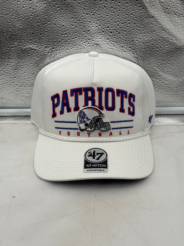 New England Patriots NFL '47 Throwback White Hitch Rope Snapback Adjustable Hat featuring retro design - perfect for fans of New England Patriots hat.