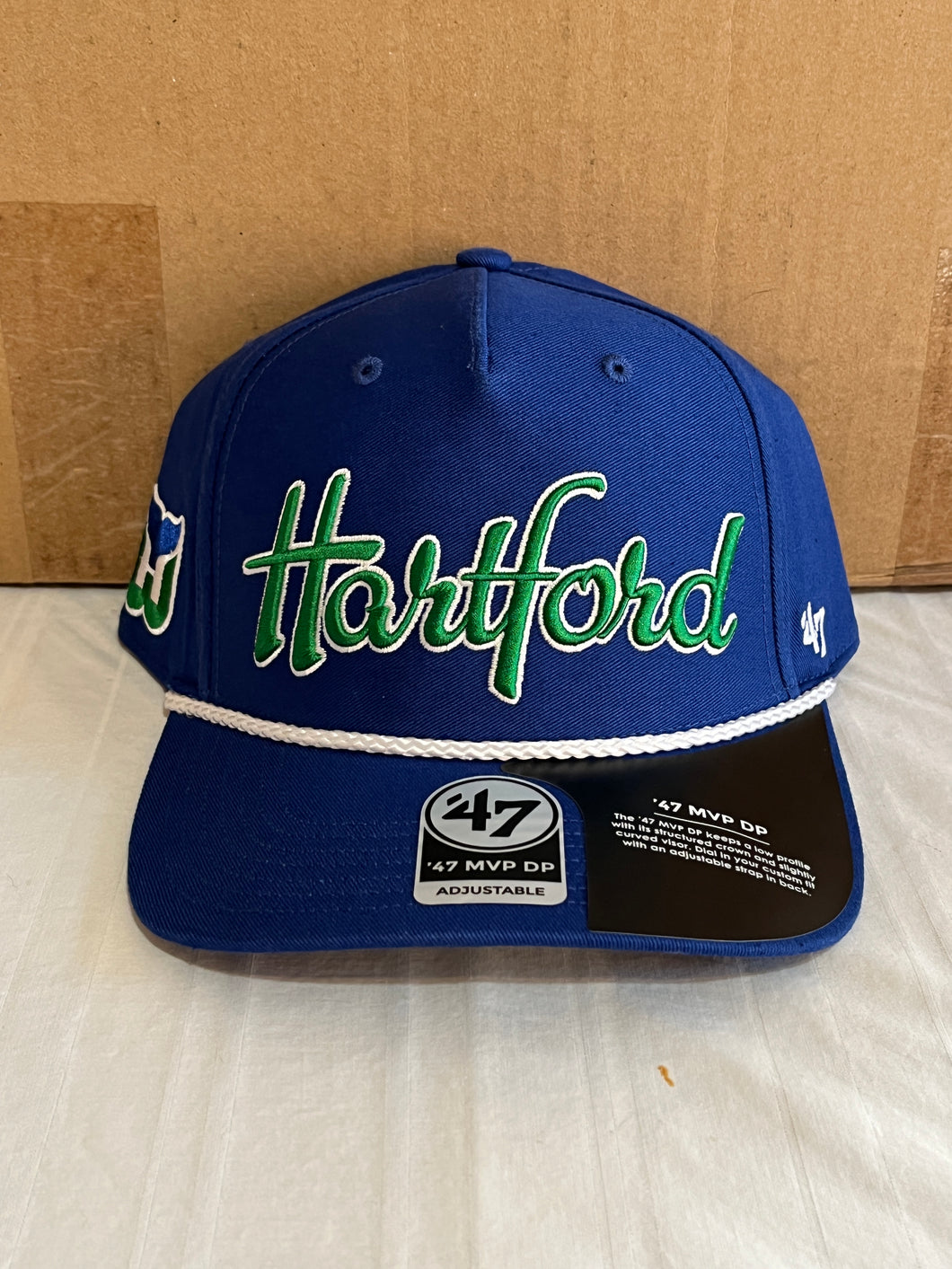 Hartford Whalers NHL '47 Brand Throwback Blue Script Adjustable Snapback Hat - Casey's Sports Store