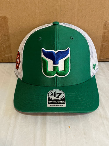 Hartford Whalers NHL '47 Brand Green Trucker Mesh Adjustable Snapback Hat - Casey's Sports Store
