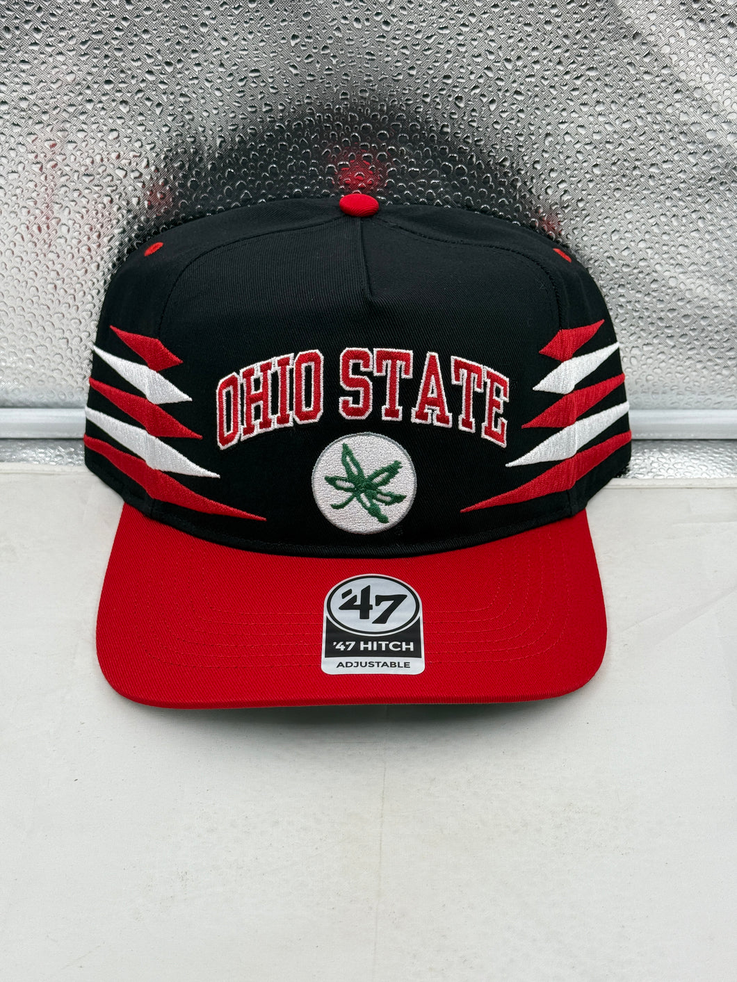 Ohio State Buckeyes NCAA '47 Brand Black Diamond Hitch Snapback Adjustable Hat displayed with the iconic Buckeyes logo in front, perfect for passionate fans.