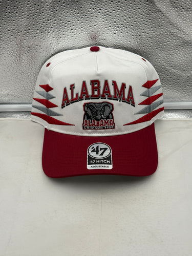 Alabama Crimson Tide NCAA '47 Brand White Diamond Hitch Snapback Adjustable Hat showcasing a sleek white design and diamond hitch detail, perfect for fans and supporters of the Alabama Crimson Tide hat.