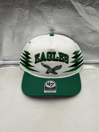 Philadelphia Eagles NFL '47 Brand White Diamond Hitch Snapback Adjustable Hat showcasing the embroidered logo and white diamond design.