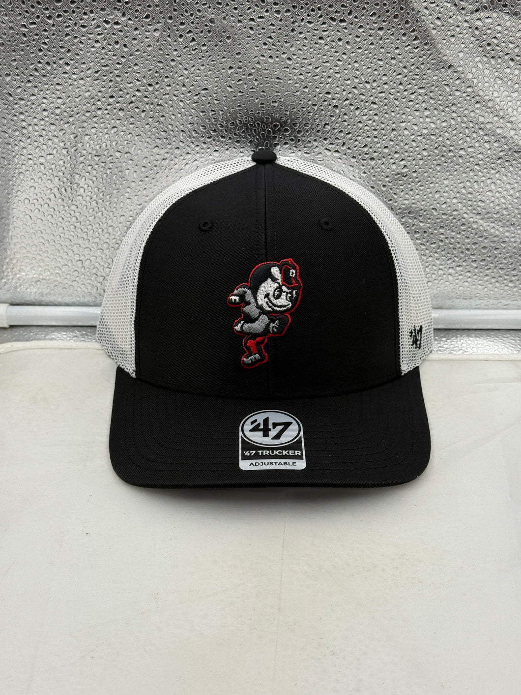 Ohio State Buckeyes NCAA '47 Brand Black Trucker Adjustable Snapback Hat featuring a stylish design with bold graphics showcasing team pride.