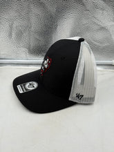 Load image into Gallery viewer, Close-up of the Ohio State Buckeyes NCAA &#39;47 Brand Black Trucker Adjustable Snapback Hat highlighting its high-quality construction and adjustable snapback feature.
