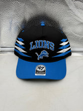 Load image into Gallery viewer, Detroit Lions NFL &#39;47 Brand Black TT Diamond Hitch Snapback Adjustable Hat displayed against a white background, showcasing the sleek black design and iconic logo, ideal for any Detroit Lions hat fan.
