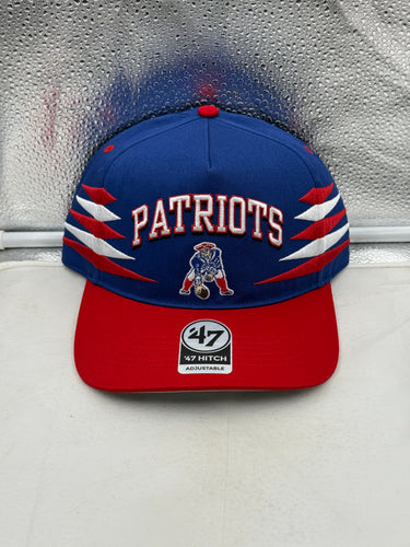 New England Patriots NFL '47 Brand Blue Diamond Hitch Snapback Adjustable Hat showcasing the iconic Patriots logo in vibrant blue, perfect for team spirit.