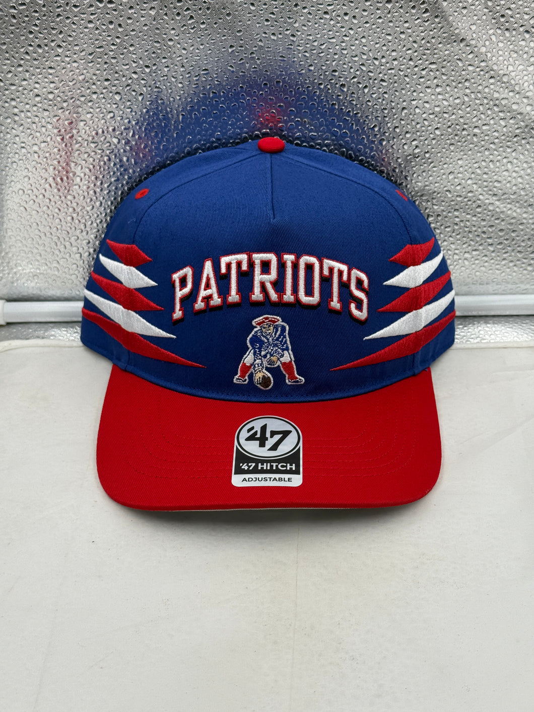 New England Patriots NFL '47 Brand Blue Diamond Hitch Snapback Adjustable Hat showcasing the iconic Patriots logo in vibrant blue, perfect for team spirit.