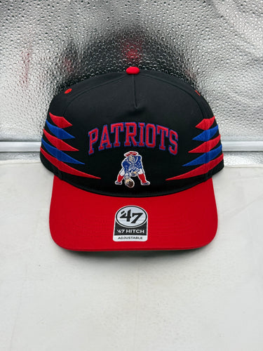 New England Patriots NFL '47 Brand Black Diamond Hitch Snapback Adjustable Hat showcasing a stylish black diamond pattern on a sleek cap, perfect for fans.