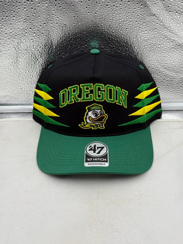 Oregon Ducks NCAA '47 Brand Black Diamond Hitch Snapback Adjustable Hat, showcasing the unique black diamond pattern and the bold Ducks logo for dedicated fans.
