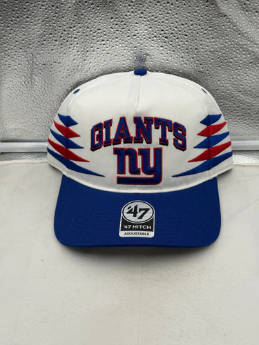 New York Giants NFL '47 Brand White TT Diamond Hitch Snapback Adjustable Hat showcasing its stylish design with snapback closure, perfect for dedicated fans.