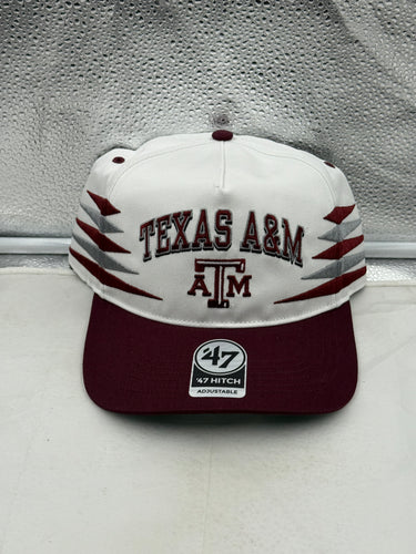 Texas A&M Aggies NCAA '47 Brand White Diamond Hitch Snapback Adjustable Hat showcasing stylish design and adjustable fit for fans.