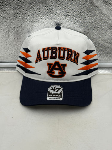 Auburn Tigers hat featuring NCAA '47 Brand White TT Diamond Hitch Snapback Adjustable design, showcasing the iconic Tigers logo.