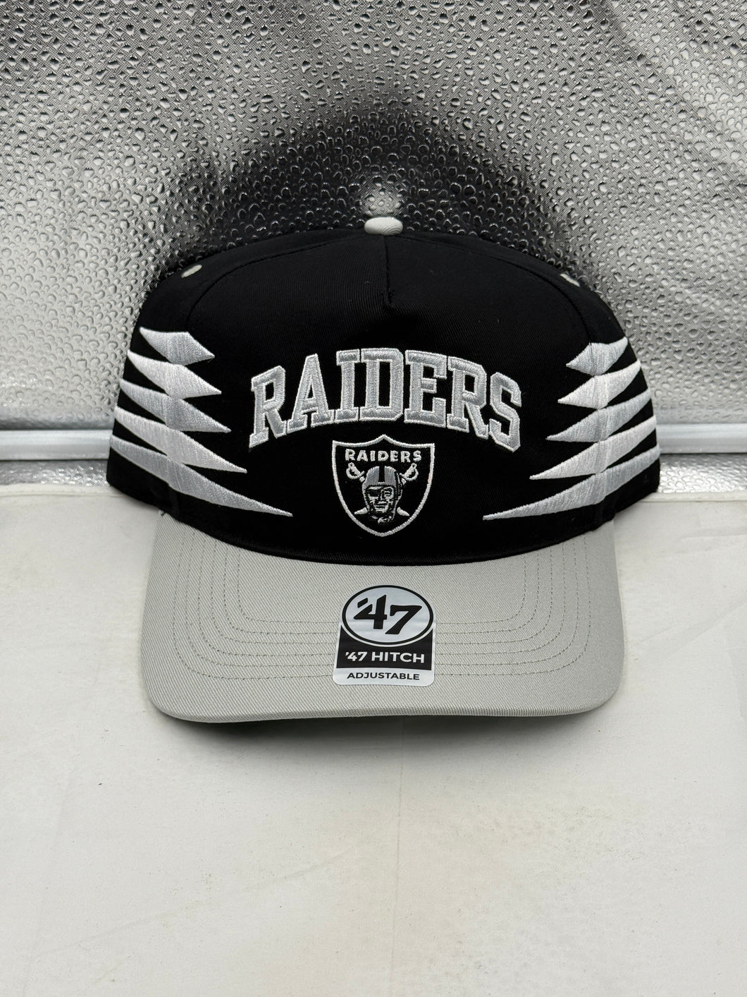 Las Vegas Raiders NFL '47 Brand Black TT Diamond Hitch Snapback Adjustable Hat displayed from the front showcasing its stylish design.