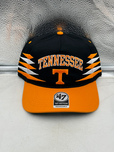 Tennessee Volunteers NCAA '47 Brand Black Diamond Hitch Snapback Adjustable Hat showing the front view with logo and classic black design for loyal Vols fans.