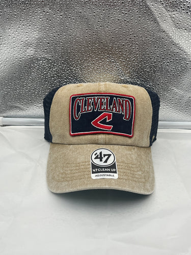Cleveland Guardians Throwback MLB '47 Brand Khaki Mesh Clean Up Adjustable Hat - Casey's Sports Store