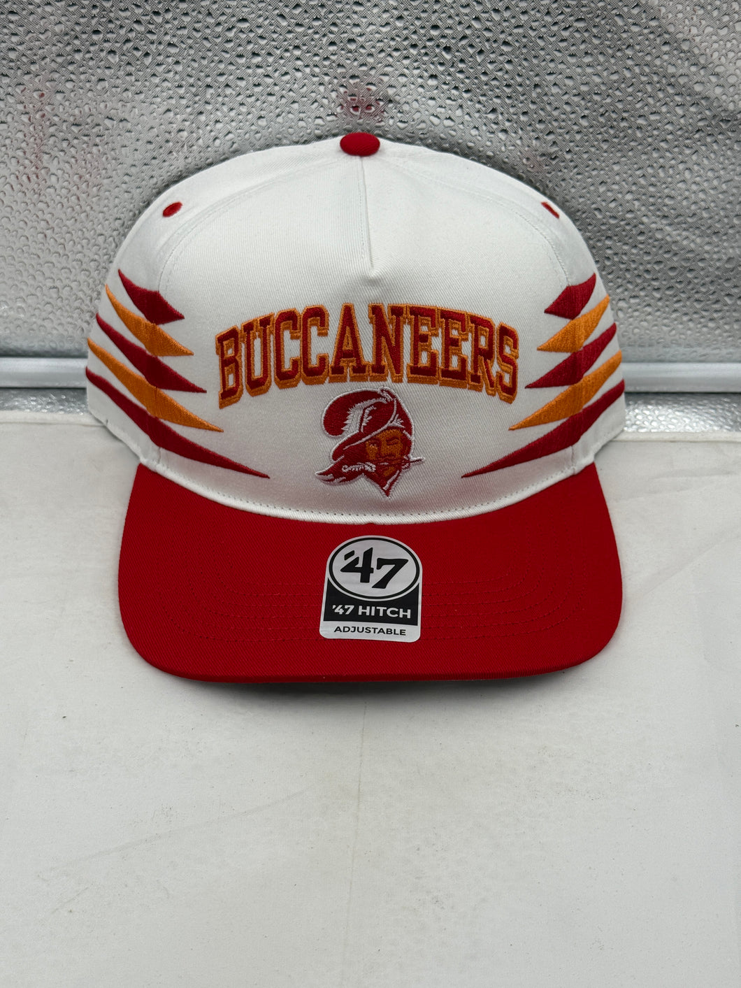 Tampa Bay Buccaneers NFL '47 Brand White Diamond Hitch Snapback Adjustable Hat displaying vibrant colors and stylish design, perfect for game days.