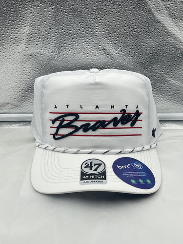 Atlanta Braves MLB '47 Brand White Script Hitch Rope Adjustable Snapback Hat - Casey's Sports Store