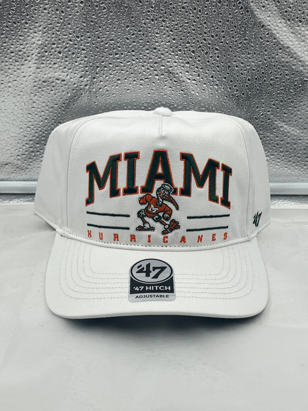 Miami Hurricanes NCAA '47 Brand Throwback White Hitch Adjustable Snapback Hat - Casey's Sports Store