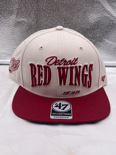Detroit Red Wings NHL '47 Brand Bone Two Tone Script Adjustable Snapback Hat - Casey's Sports Store