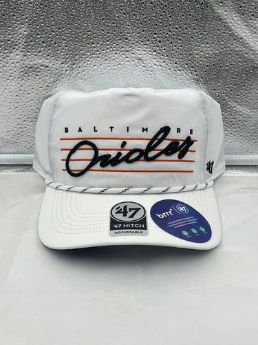 Baltimore Orioles MLB '47 Brand White Script Hitch Rope Adjustable Snapback Hat - Casey's Sports Store