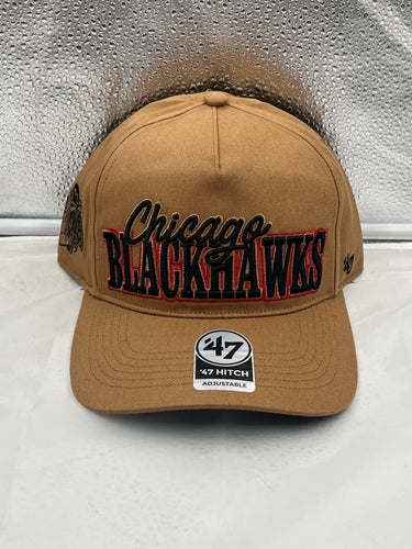 Chicago Blackhawks NHL '47 Brand Throwback Script Brown Hitch Adjustable Hat - Casey's Sports Store
