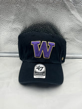 Load image into Gallery viewer, Washington Huskies NCAA &#39;47 Brand Black Clean Up Adjustable Strapback Hat - Casey&#39;s Sports Store
