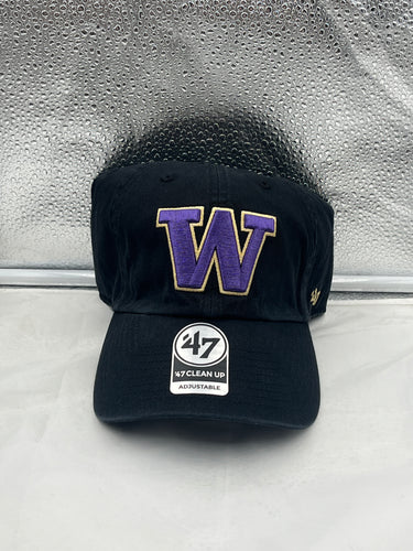 Washington Huskies NCAA '47 Brand Black Clean Up Adjustable Strapback Hat - Casey's Sports Store