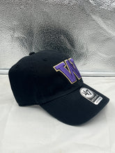 Load image into Gallery viewer, Washington Huskies NCAA &#39;47 Brand Black Clean Up Adjustable Strapback Hat - Casey&#39;s Sports Store
