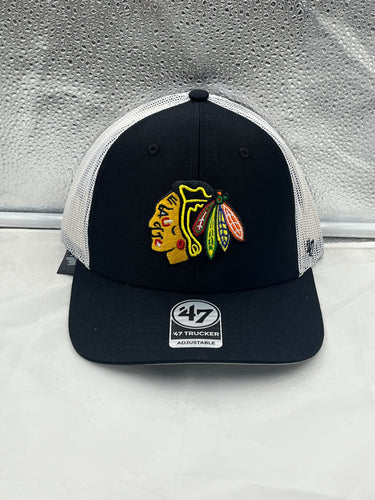 Chicago Blackhawks NHL '47 Brand Trucker Black Adjustable Snapback Mesh Hat - Casey's Sports Store