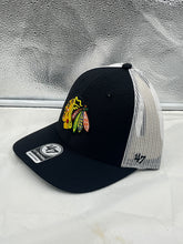 Load image into Gallery viewer, Chicago Blackhawks NHL &#39;47 Brand Trucker Black Adjustable Snapback Mesh Hat - Casey&#39;s Sports Store
