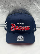 Load image into Gallery viewer, Atlanta Braves MLB &#39;47 Brand Navy Script Hitch Adjustable Snapback Hat - Casey&#39;s Sports Store
